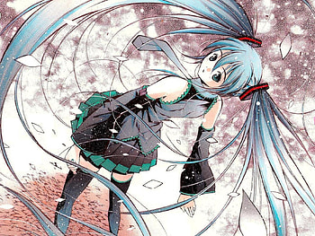 Hatsune Miku, blue, colorful, awesome, cute, vocaloid, beauty, nice, miku, vocaloids, hatsune, thighhighs, skirt, sakura trees, blue eyes, twintail, blue hair, beautiful, pink, cherry blossom trees, anime, pretty, cool HD wallpaper