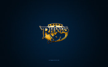 Leeds Rhinos, English rugby club, yellow logo, blue carbon fiber background, Super League, rugby, Leeds, England, Leeds Rhinos logo HD wallpaper