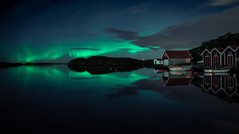 Night, Building, Dark, Coast, Northern Lights, Aurora Borealis HD wallpaper