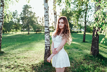 Girl In White Dress Outdoors, girls, model, white, dress, outdoors HD wallpaper