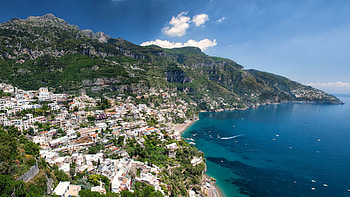 positano on the amazing amalfi coast, sea, town, coast, hill HD wallpaper