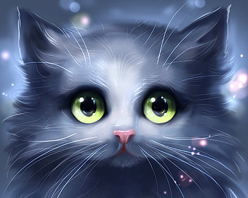 Cat, blue, grey, eyes, eitvys200, pisica, fantasy, green, face, luminos HD wallpaper