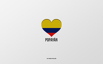 I Love Popayan, Colombian cities, Day of Popayan, gray background, Popayan, Colombia, Colombian flag heart, favorite cities, Love Popayan HD wallpaper