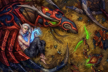 Sleeping, view from the top, fantasy, art, dragon, girl, elf, oxana che, sleep HD wallpaper