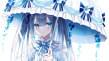 Blue Eyes Anime Girl Is Wearing White Dress Under Umbrella Anime Girl HD wallpaper