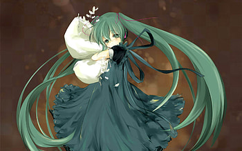 Chibi Miku, blue, append, cute, vocaloid, dress, nice, miku, background, chibi, brown, vocaloids, hatsune, sweet, white, eyes, aqua, lonely, dark, pretty, hair, long HD wallpaper