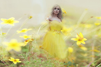 Butter Flowers and Butterfly, dress, butterfly, yellow, bright, beautiful, girl HD wallpaper