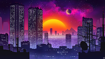 City Retrowave Sunset , retrowave, sunset, city, artist, artwork, digital-art, minimalism, minimalist, artstation HD wallpaper