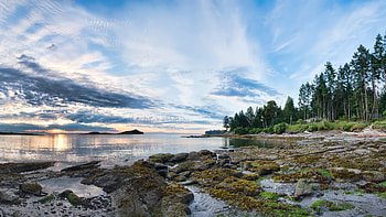 Lake shore, Dusk, Sunrise, Evening, Sunset, Rocks, Water, Morning, Shore, Beach, Lake, Clouds, Sky HD wallpaper