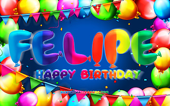 Happy Birtay Felipe, , colorful balloon frame, Felipe name, blue background, Felipe Happy Birtay, Felipe Birtay, popular american male names, Birtay concept, Felipe HD wallpaper
