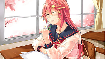 Kanon Nanase, awesome, uniform, school uniform, nanase, artistic, nice, digital, cg, outfit, white, window, art, girl, singer, pink hair, tree, star, anime girl, closed eyes, anime, pretty, virtual, blue, chair, black, kanon, song, cute, vocaloid, sakura tree, beauty, music, vocaloids, school, pencil, desk, program, beautiful, hair clip, paper, school girl, diva, pink, red, cool, blush, idol HD wallpaper