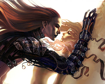 Wild Lust, red hair, long hair, wild, gauntlet, scare, strong, nails, passion, male, female, sexy, trapped, lust, man, need, dark, armor, woman, pushy, want HD wallpaper