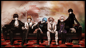 The Mercenaries, sexy, ayanami rei, cross-over, neon genesis evangelion, fate stay night, yin, saber, anime, hei, group, cool, girls, darker than black, nagisa kaworu HD wallpaper