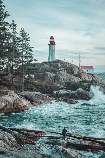 Nature, Waves, Rocks, Lighthouse, grapher HD phone wallpaper