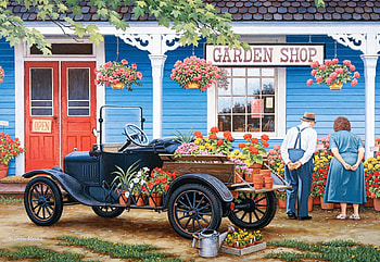 Just One More, painting, car, house, man, flowers, woman HD wallpaper