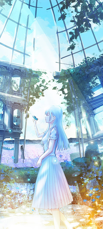 Ethereal White‑Haired Anime Girl — Conservatory , white hair, Anime, girl, anime girl HD phone wallpaper