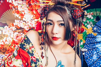 Beauty, blue, model, asian, red, girl, woman HD wallpaper