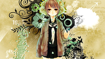 Ipod Flower, cute, dress, digital, abstract, butterfly, wing, flower, short hair, necktie, female, sexy, wings, yellow eye, hot, girl, cage, ipod, tie, anime girl, casual, anime, brown hair HD wallpaper