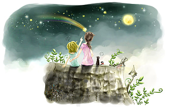 Sky, Children, Stars, Miscellanea, Miscellaneous, , Drawing, Girl HD wallpaper