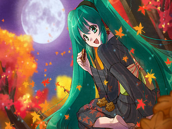 Hatsune Miku, awesome, nice, snack, hatsune, trees, twintail, girl, singer, aqua, leaves, anime, pretty, virtual, kimono, song, cute, vocaloid, beauty, miku, music, moon, vocaloids, autumn, program, japanese, fall, beautiful, diva, mooncake, aqua hair, cool, clouds, sky, idol HD wallpaper
