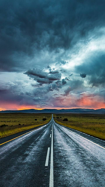 Road at Sunset, sunset, cloud, sky, man made, road HD phone wallpaper