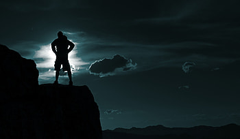 Sky, Clouds, Vertex, Top, Dark, Silhouette, Guy HD wallpaper