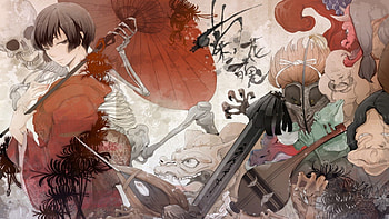Skeletons ~ Japan, skeletons, kimono, japan, anime girl, japense, anime, umberlla, short hair, anime boy HD wallpaper
