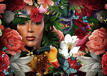 Exotic beauty, bird, mgl, mglart, flower, exotic, face, girl, meiklejohn, fantasy HD wallpaper