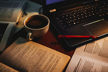 Books, Coffee, Miscellanea, Miscellaneous, Cup, Notebook, Pen, Laptop HD wallpaper
