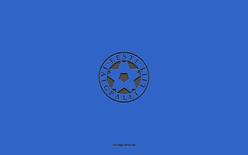 Estonia national football team, blue background, football team, emblem, UEFA, Estonia, football, Estonia national football team logo, Europe HD wallpaper