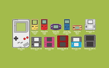 Gameboy Evolution, evolution, handheld, nintendo, technology, green background, gameboy HD wallpaper
