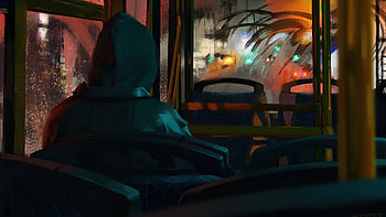 Hoodie Boy In Rainy Season Inside Bus, hoodie, rain, bus, artist, artwork, digital-art, artstation HD wallpaper