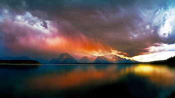 lake, Mountain, Storm, Clouds, Nature, Landscape, Water, Rain, Colorful, Reflection / and Mobile Backgrounds HD wallpaper