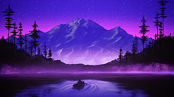 Lake Mountain Anime Boat Nature Anime HD wallpaper