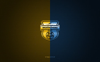 Mezokovesd SE, Hungarian football club, blue yellow logo, blue yellow carbon fiber background, Nemzeti Bajnoksag I, football, NB I, Mezokovesd, Hungary, Mezokovesd SE logo HD wallpaper