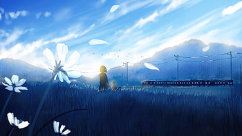 Far Away She A Distant Elegance, anime-girl, anime, alone, cat, artist, artwork, digital-art HD wallpaper