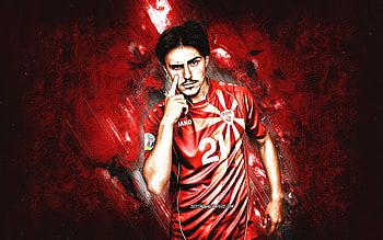 Eljif Elmas, North Macedonian national football team, Macedonian footballer, red stone background, soccer, grunge art HD wallpaper