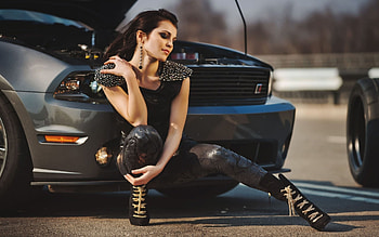 Beautiful Girl, model, pretty, car, brunette, beautiful, girl HD wallpaper
