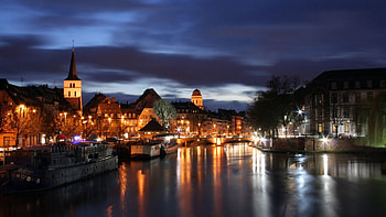 Cities, Rivers, Night, Building, France, Strasbourg HD wallpaper