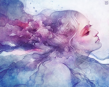 Evanescence, blue, art, girl, anna dittmann, pink, fantasy, portrait, luminos HD wallpaper