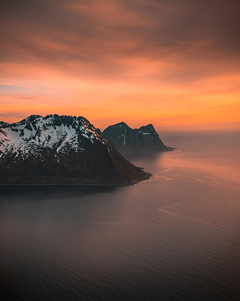 Coast, sunset, mountains, nature HD phone wallpaper