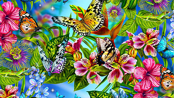 butterflies and flowers, natur, butterflies, flowers, butterfly HD wallpaper