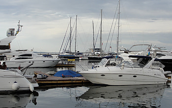 Harbor, Motorboat HD wallpaper