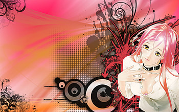 Moka Chan, sexy, yellow eye, hot, cute, rosario vampire, girl, pink hair, long hair, dress, anime girl, anime, abstract, female HD wallpaper
