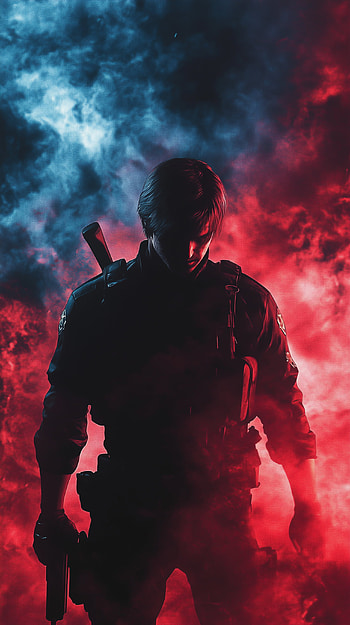 Resident Evil Leon S. Kennedy Intense Red & Blue Smoke , video game, Resident Evil, Leon S. Kennedy HD phone wallpaper