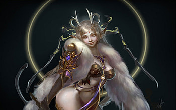 gold eyed elf, sexy, babe, elf, fantasy HD wallpaper