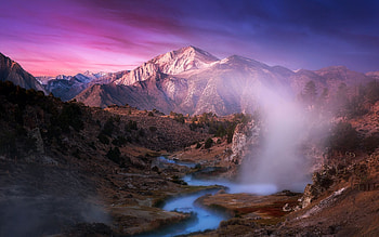 Twilight in the Sierras, river, california, colors, mountains, usa, sunset HD wallpaper