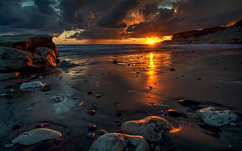 Landscape, Sunset, Sea, Beach HD wallpaper