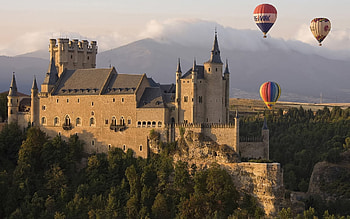 Landscape, Castles, Balloons HD wallpaper