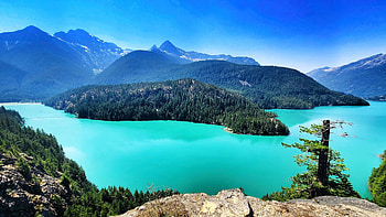Diablo Lake, North Cascades NP, water, washington, landscape, trees, sky, mountains, usa HD wallpaper